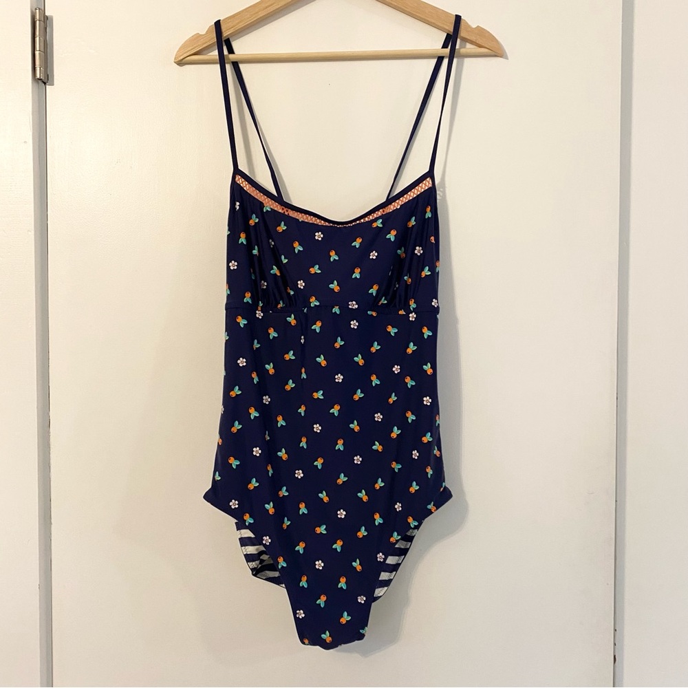 Vera Bradley Cabana Stripe One Piece Navy Reversible Swimsuit